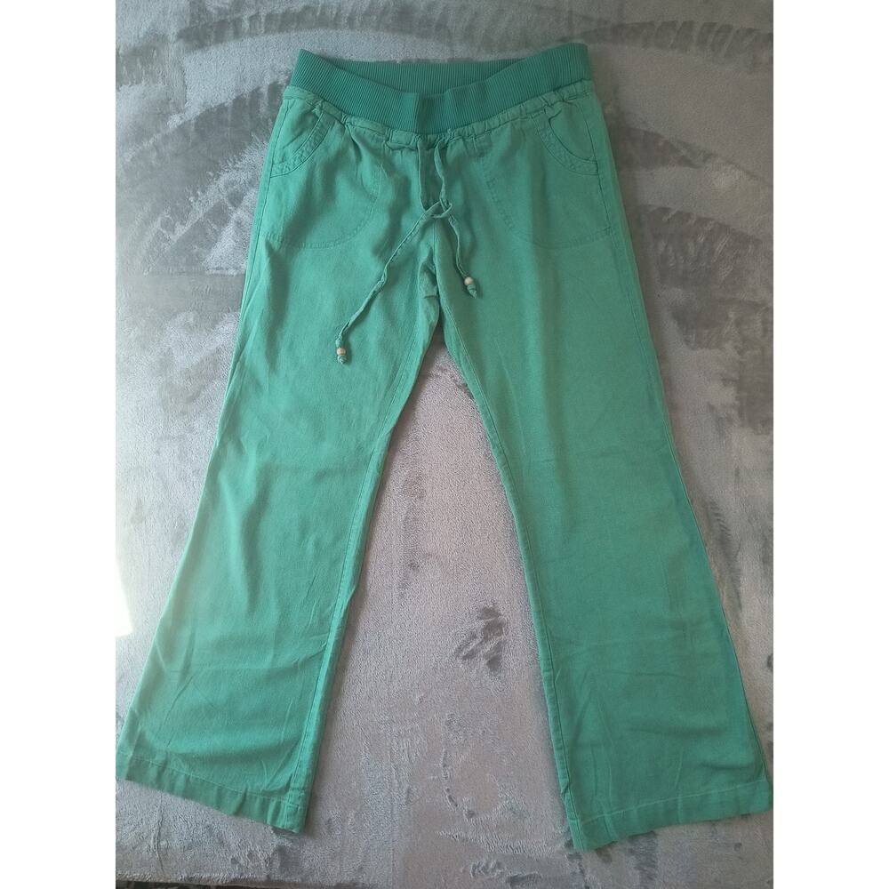 Love Tree Linen Blend Drawstring Pants - Teal Green, Size Large